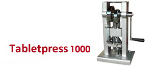 Hand desktop single punch laboratory crank-type tablet press. Price 2500 USD. Popular among educational institutions and laboratories. The maximum force of this tablet press for tablets from 5 to 10 mm.